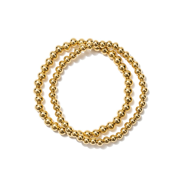 Chunky Gold Beaded Bracelets 5mm and 6mm Layering Set
