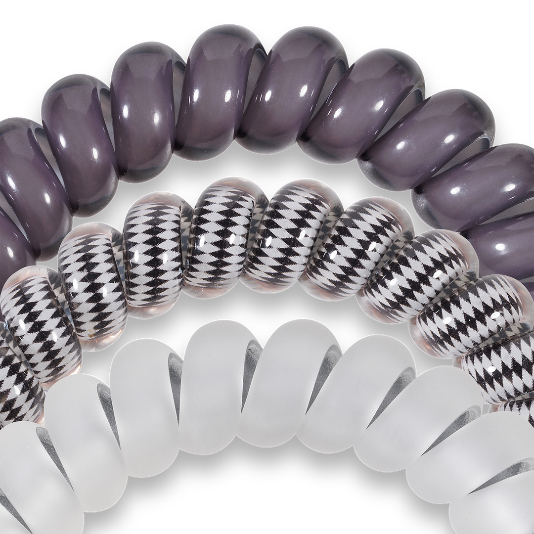 Silver Flames - Large Spiral Hair Coils, Hair Ties, 3-pack