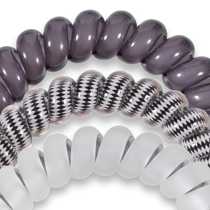 Silver Flames - Large Spiral Hair Coils, Hair Ties, 3-pack