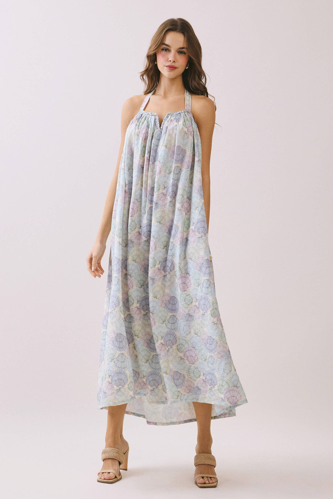 Seashell Sally Open Back Halter Midi Dress