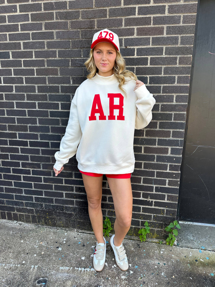 Arkansas Embroidered Mock Neck Sweatshirt