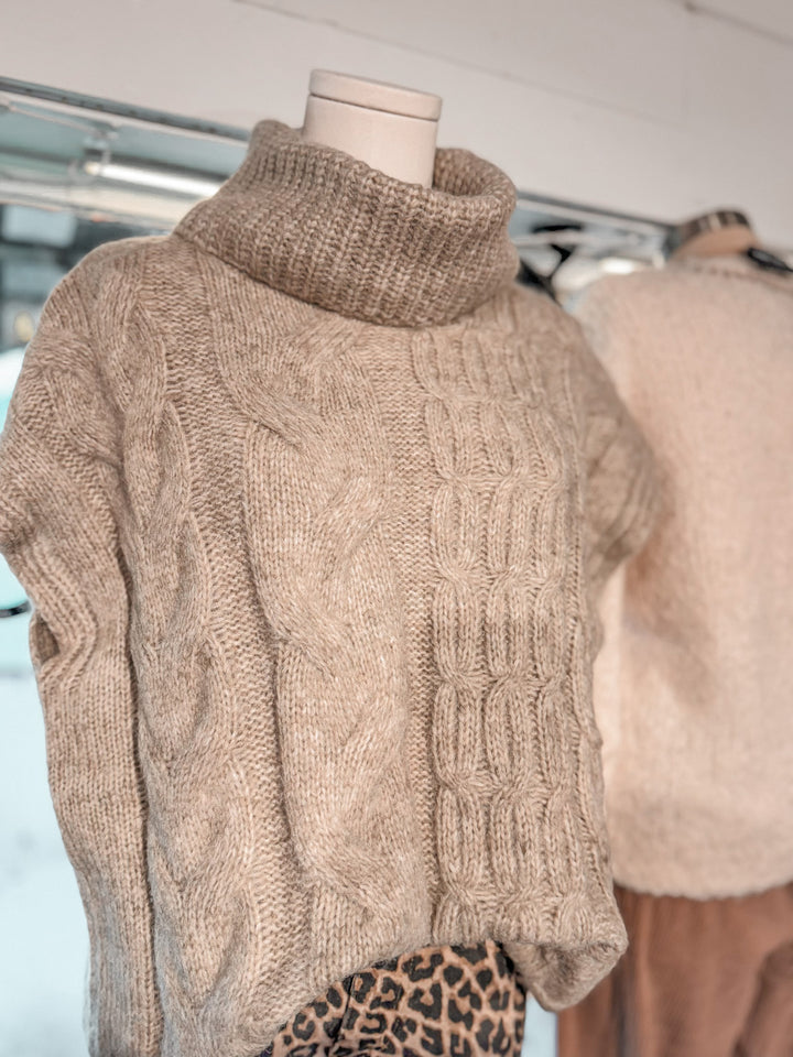 Sleeveless Turtleneck Cable Sweater Vest