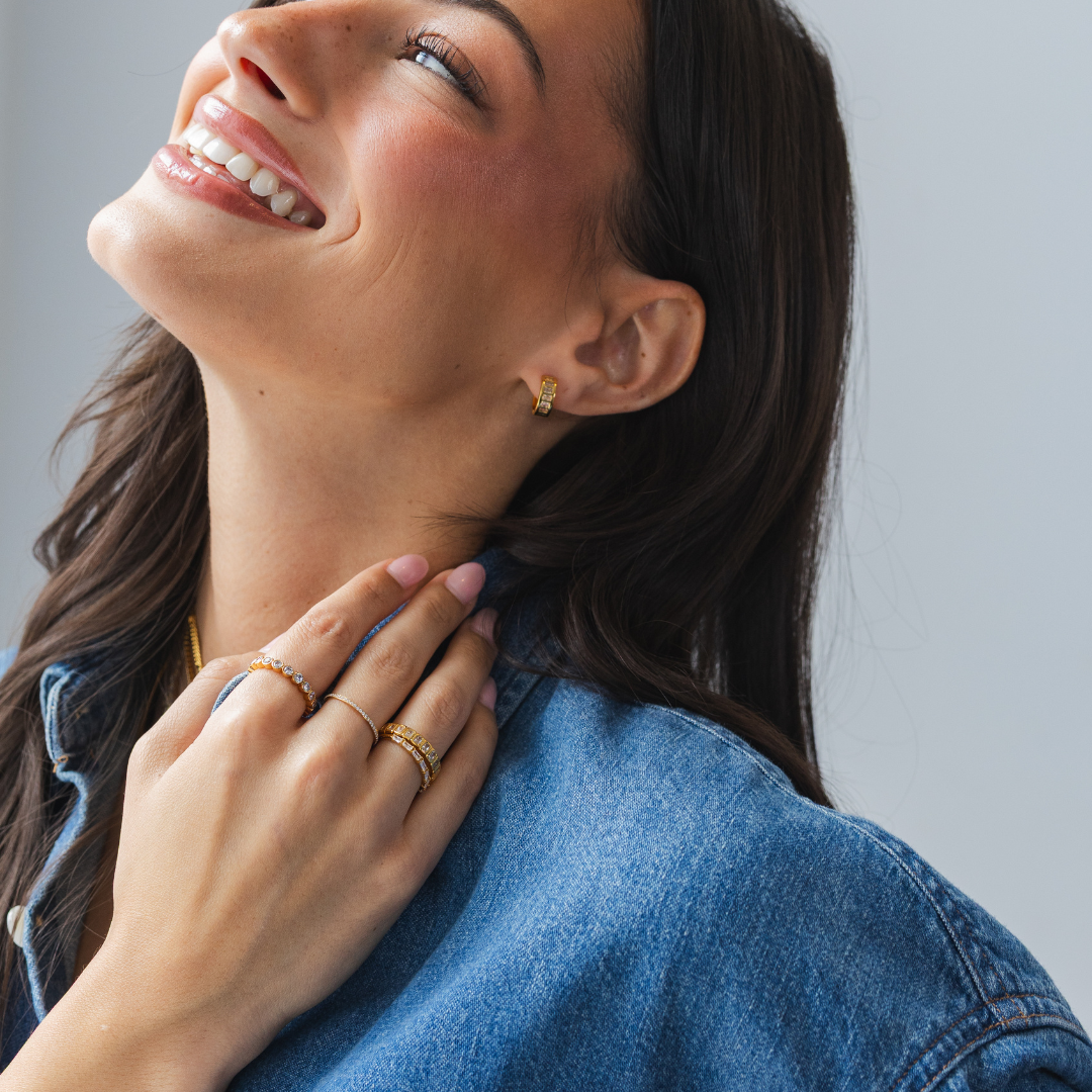 18K Gold Baguette Huggie Earrings