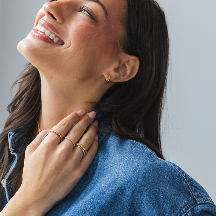 18K Gold Baguette Huggie Earrings