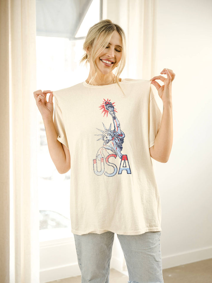 Miss Liberty USA Off White Thrifted Tee