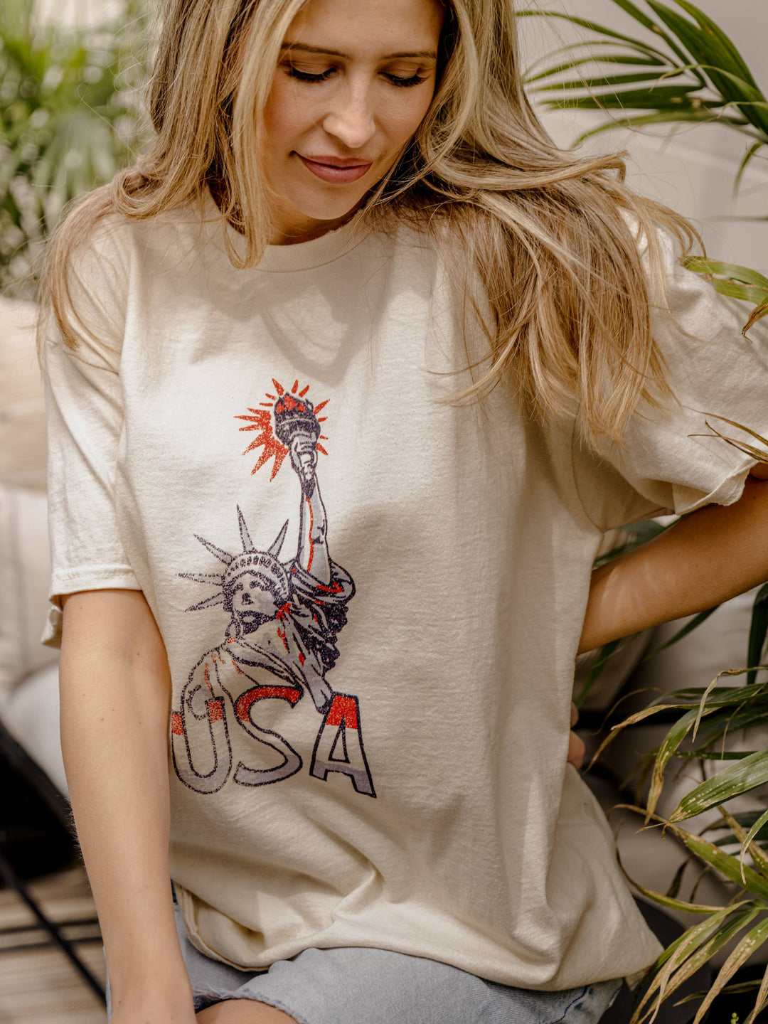 Miss Liberty USA Off White Thrifted Tee