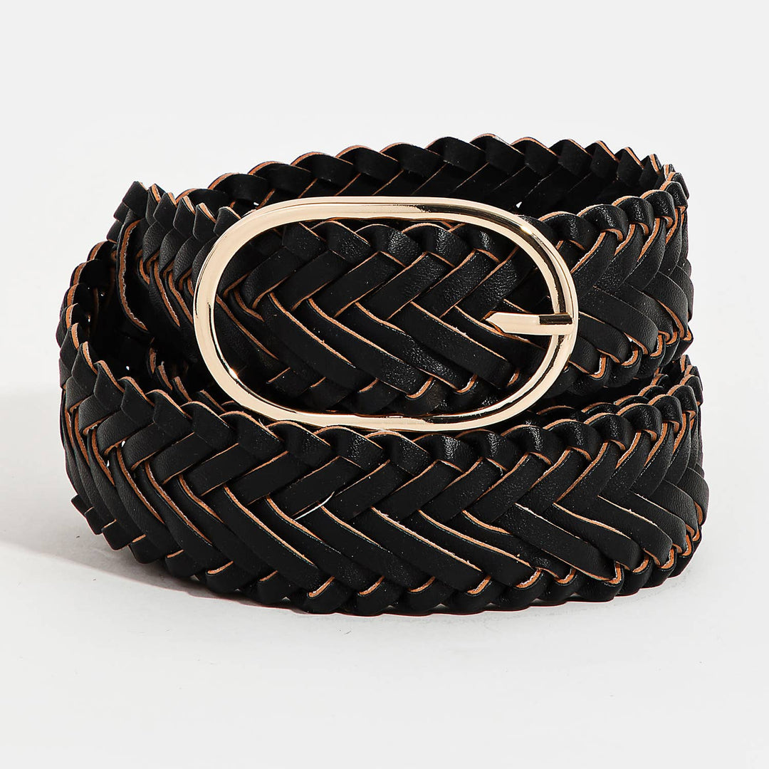 Braided Faux Leather Oval Buckle Belt