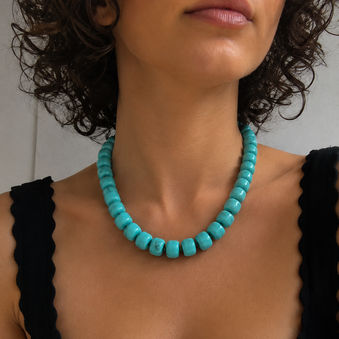 Chunky Resin &amp; Natural Stone Bead Necklace