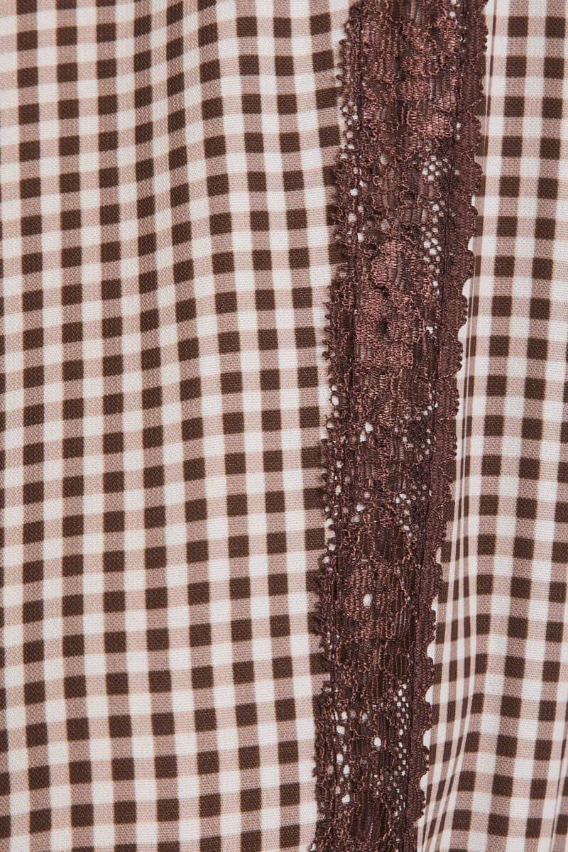 Lace Trim Check Long Sleeve Maxi Dress