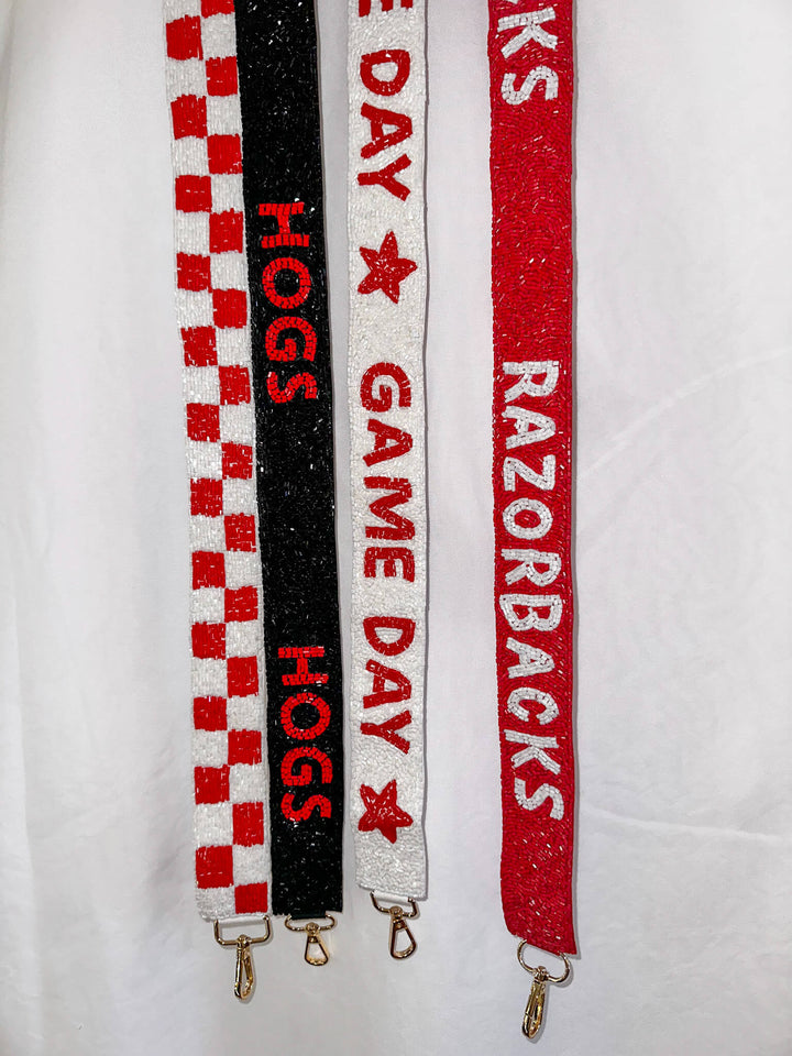 Checkered Red/White Beaded Bag Strap