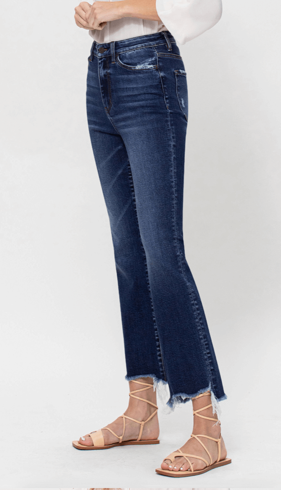 Bella High Rise Frayed Hem Ankle Flare Jeans