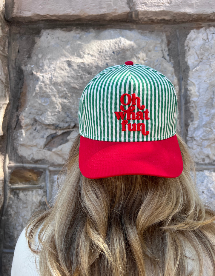 Oh What Fun Vintage Striped Trucker Hat