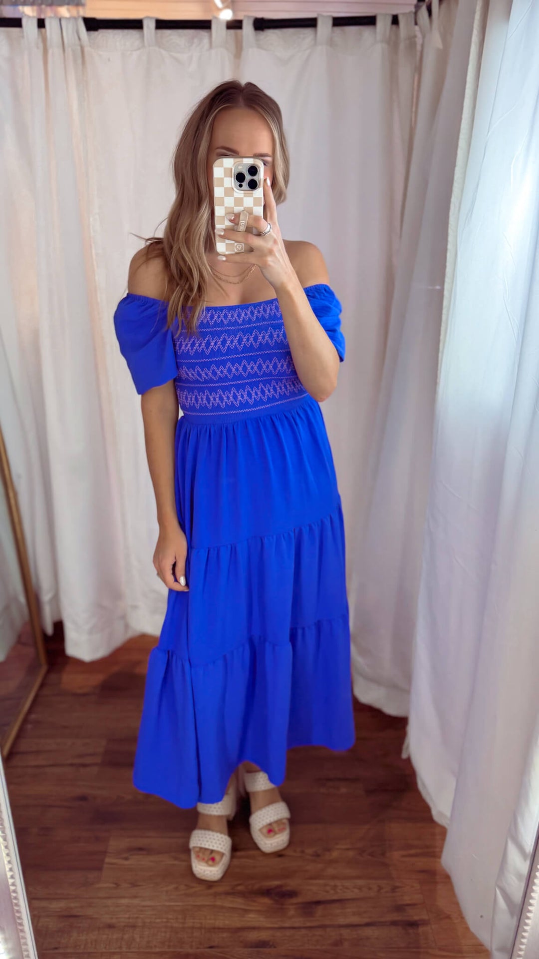 Emma Embroidered Midi Dress in Cobalt Blue