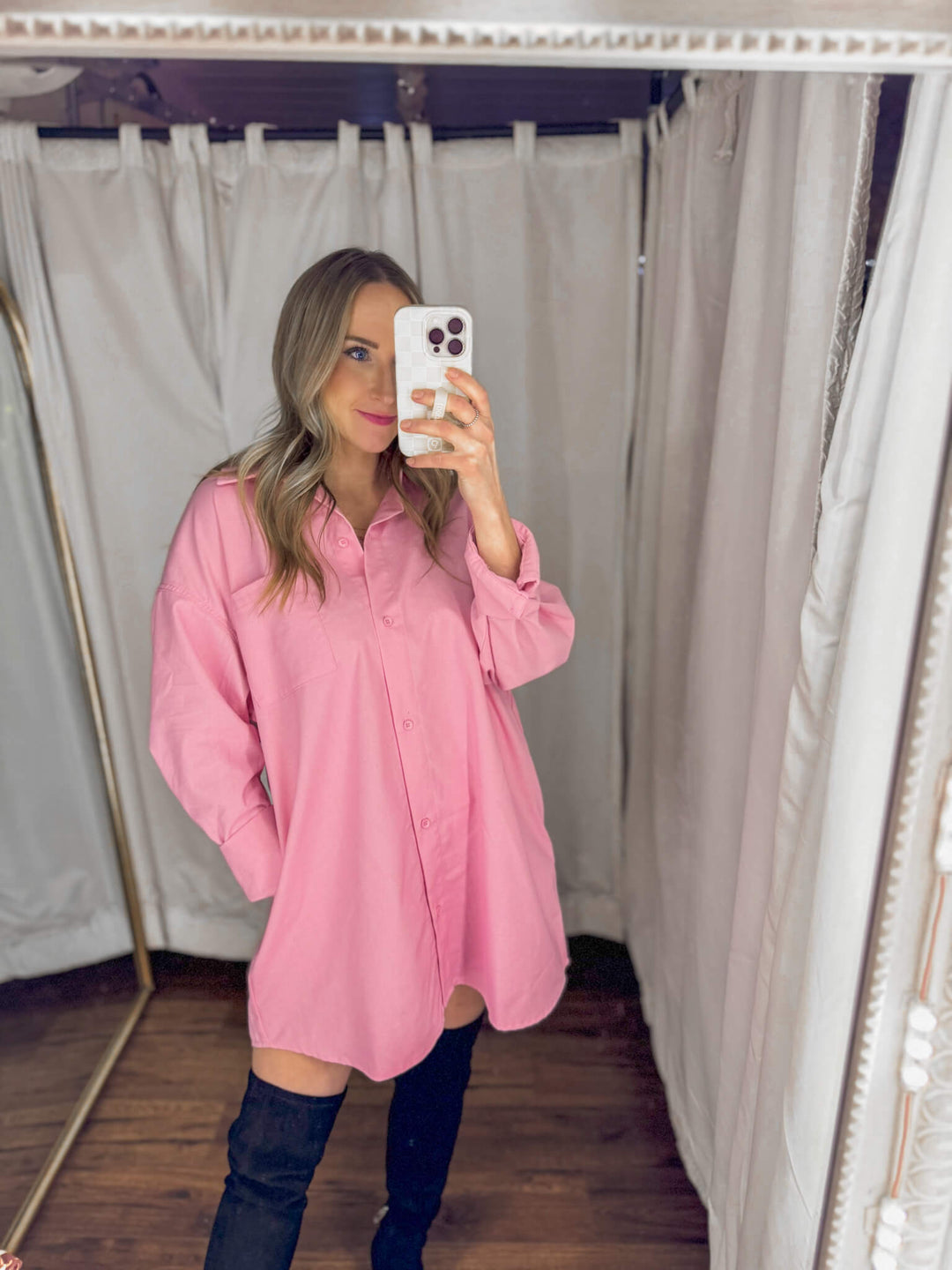 oversized pink shirt dress JAYLEY Oversized Pink Silk Blend Shirt Dress