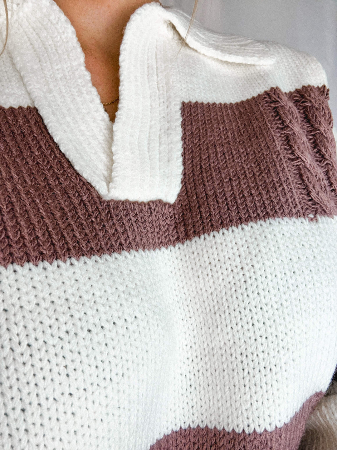 Collared Cable Knit Sweater in Mauve