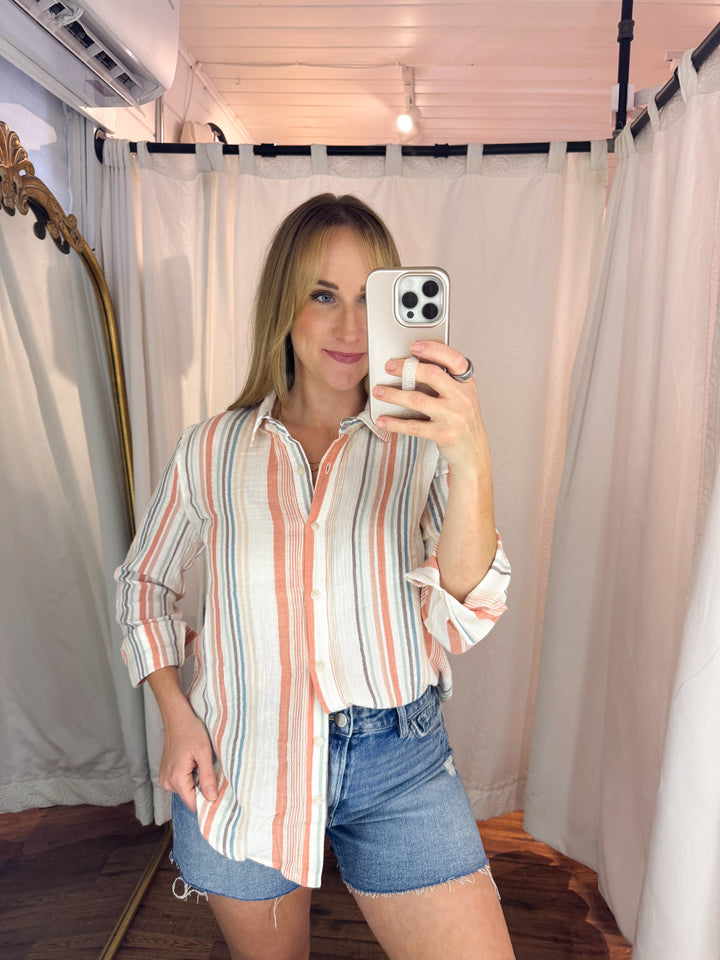 Sunset Stripe Gauzy Button-up Shirt