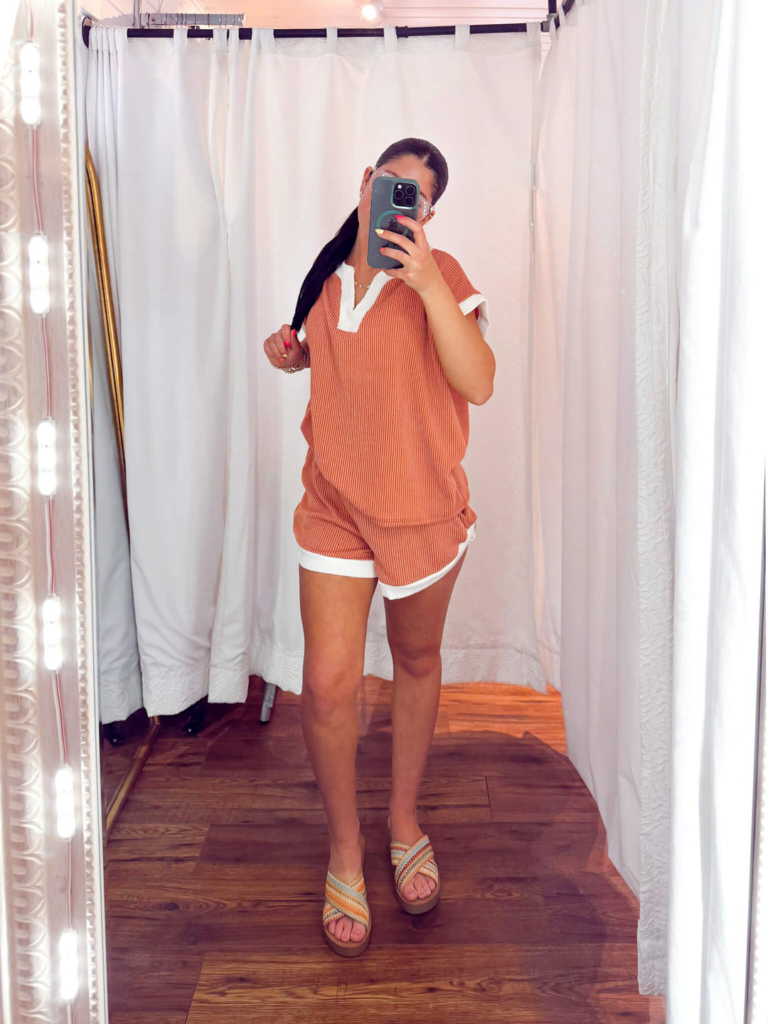 Salmon Contrast Trim Top