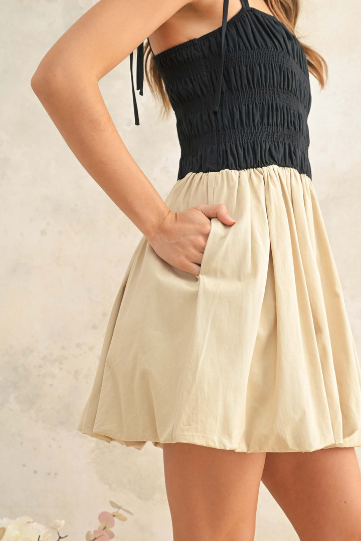 Latte After Dark Balloon Bubble Mini Dress