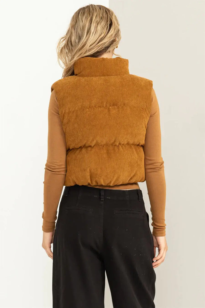 Corduroy Pocketed Crop Puffer Vest