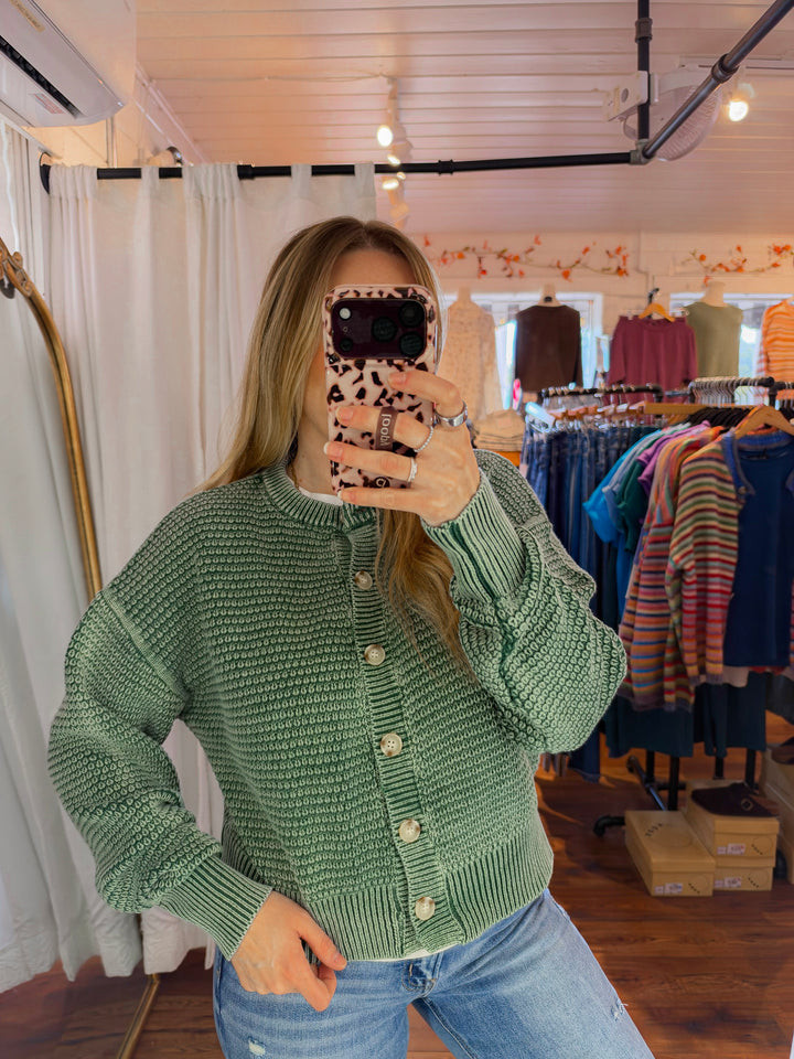 Mineral Wash Cotton Waffle Cardigan