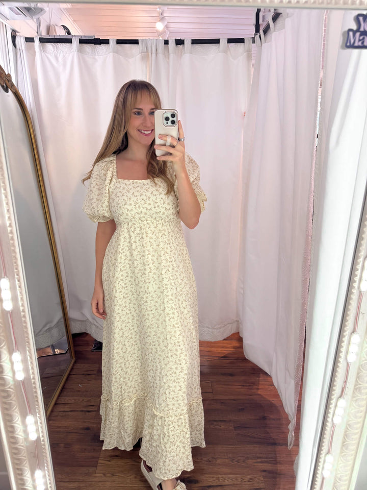 Esther Neutral Floral Cotton Maxi Dress