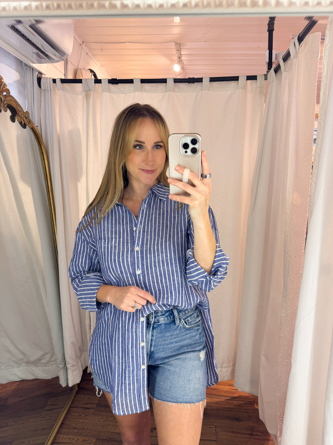 Marina Blue Linen Cotton Button-up Shirt