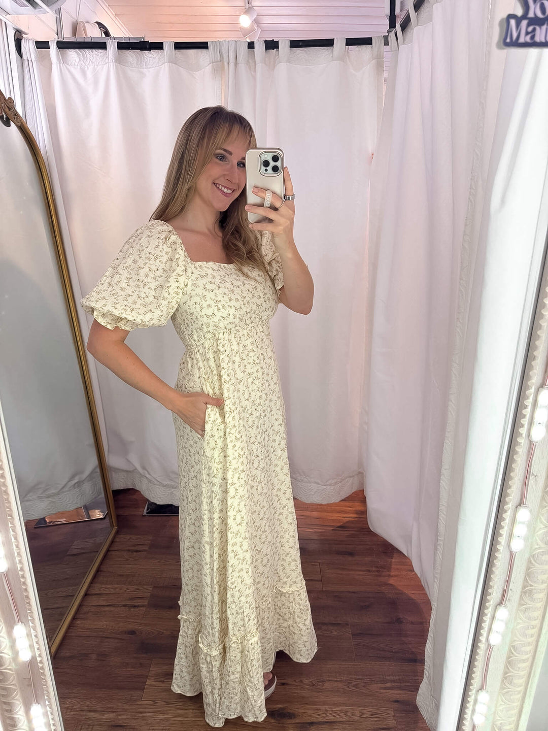Esther Neutral Floral Cotton Maxi Dress