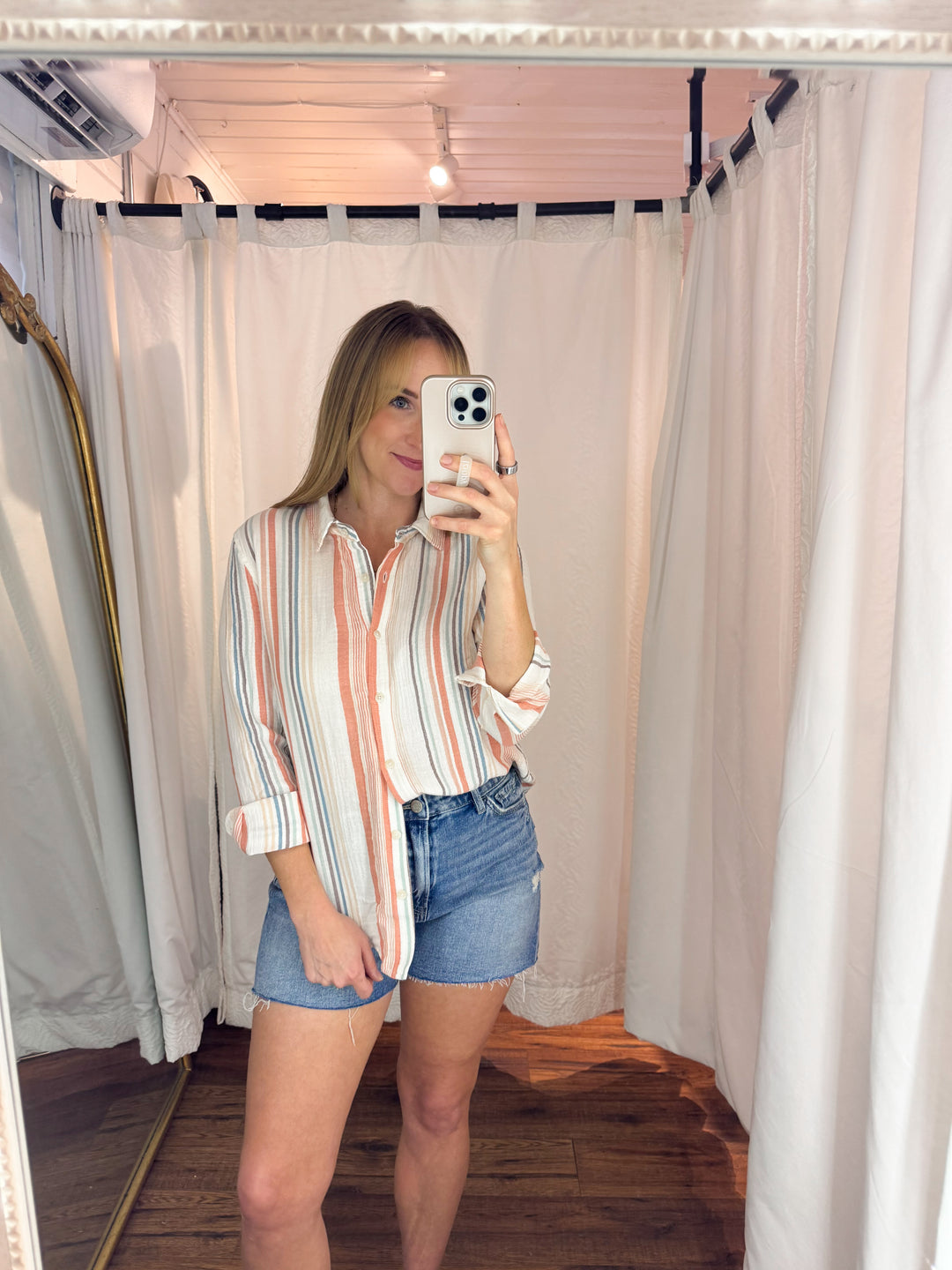 Sunset Stripe Gauzy Button-up Shirt