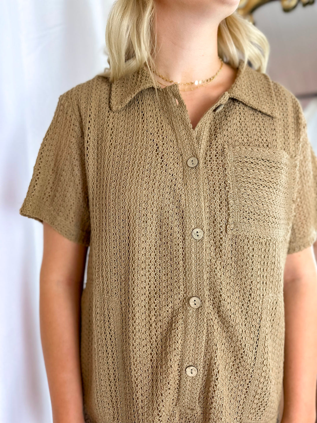 Button Down Pocketed Crochet Romper