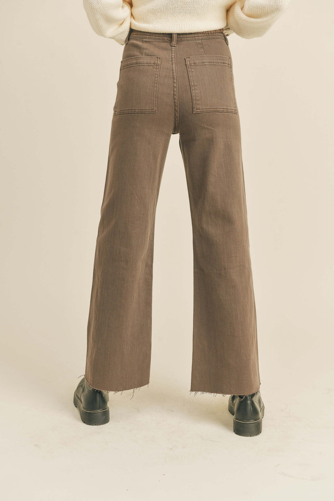 Beckley Wide Leg Denim Pants in Brown