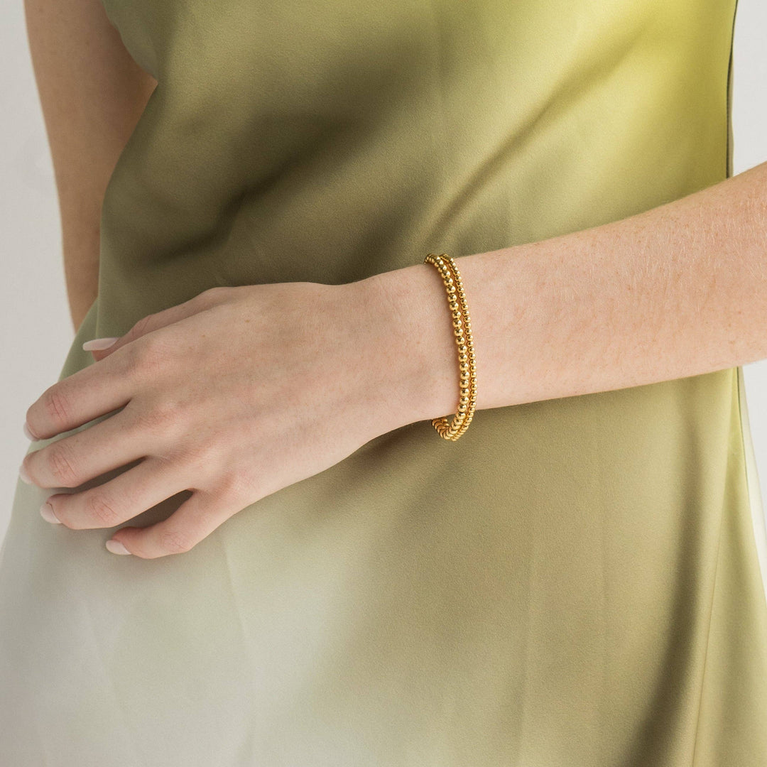 Dainty Gold Beaded Bracelets – 3mm & 4mm Layering Set