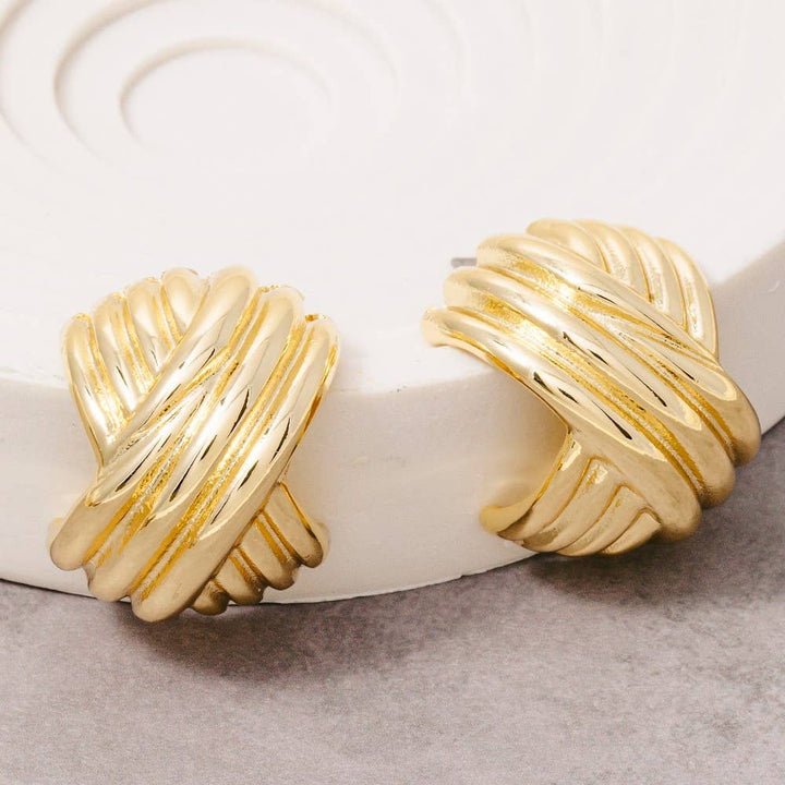 Gold Dipped Hash Weave Hoop Earrings