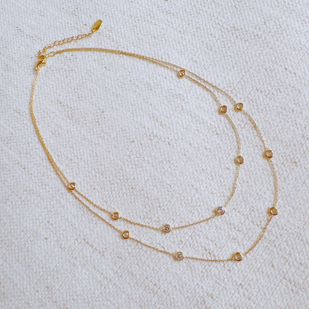 Crystal Bezel Station Layered Necklace