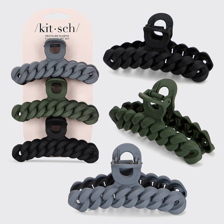 Eco-friendly Chain Claw Clip 3pc Set - Black/Moss