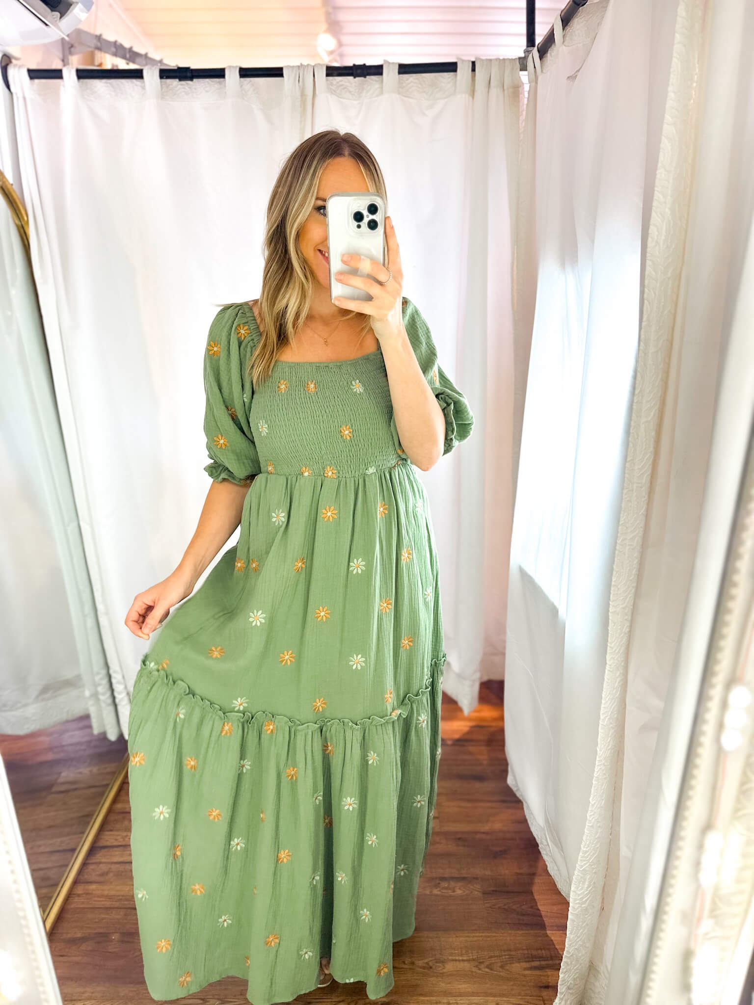 Dahlia embroidery tiered dress(green) - ロングワンピース