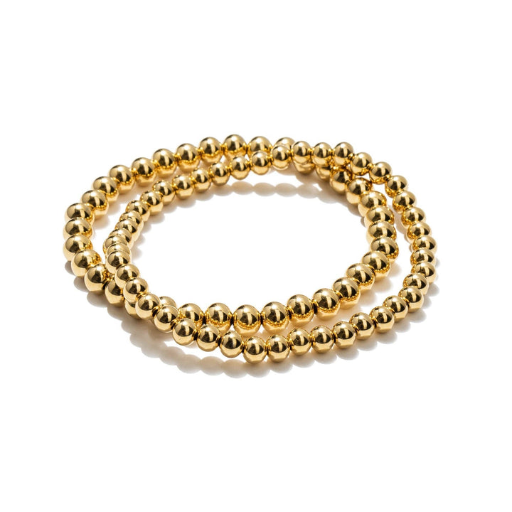 Chunky Gold Beaded Bracelets 5mm and 6mm Layering Set