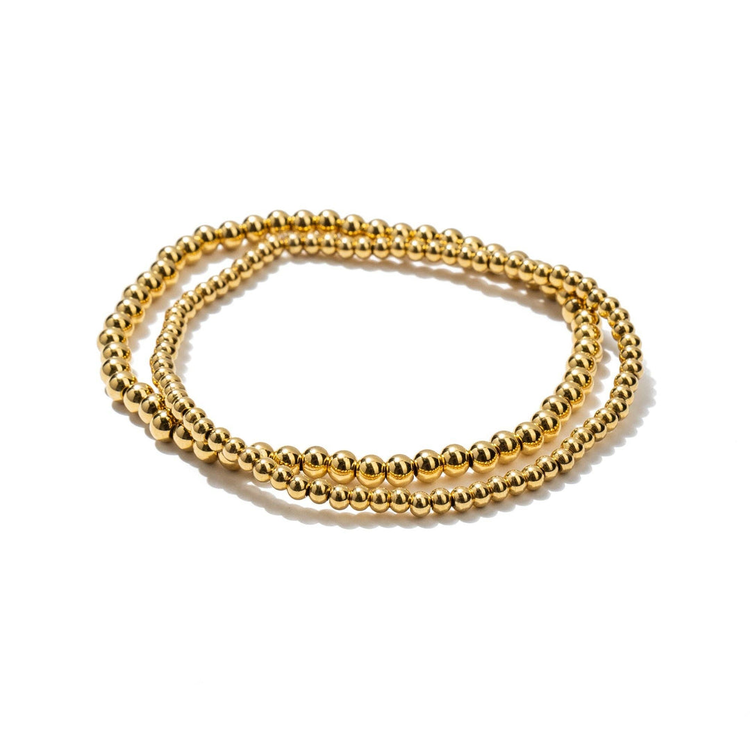 Dainty Gold Beaded Bracelets – 3mm & 4mm Layering Set
