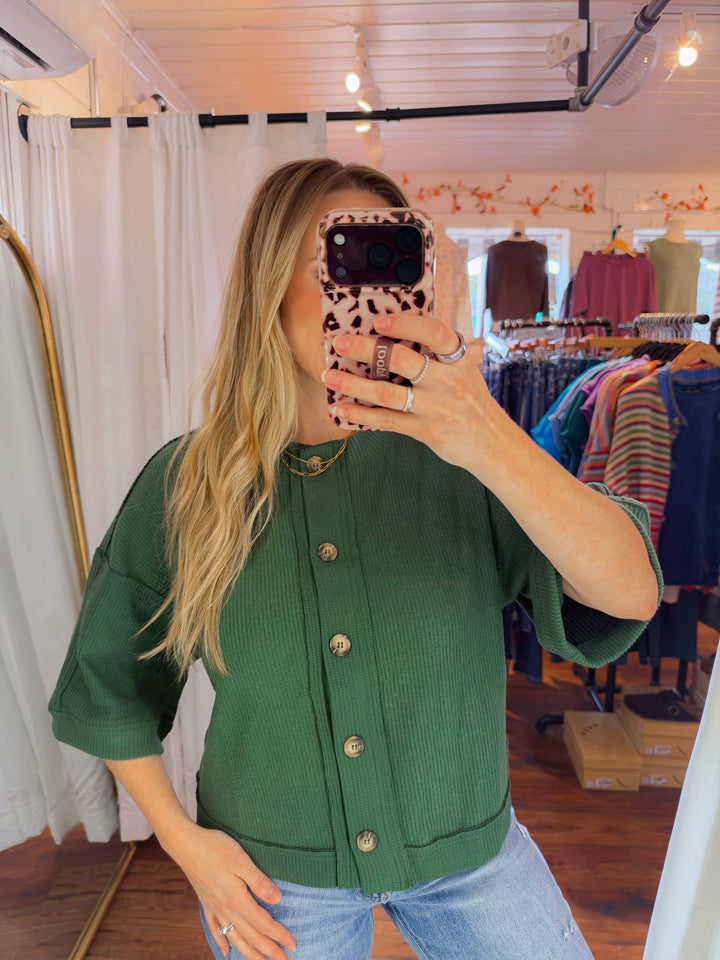 Waffle Knit Short Sleeve Cardigan