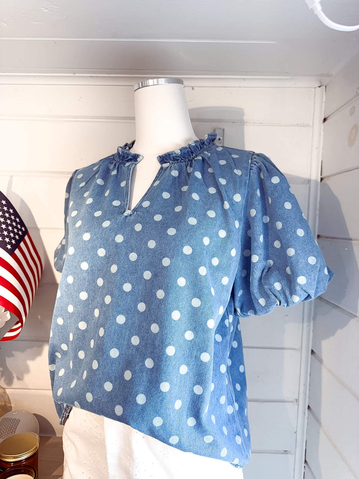 Denim Polka Dot Blouse