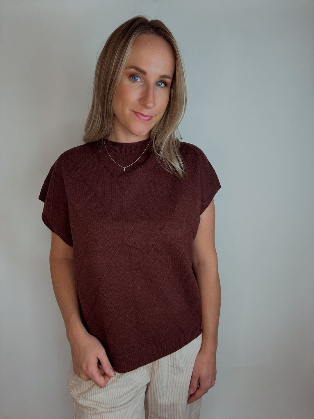 Diamond Stitch Mock Neck Sweater