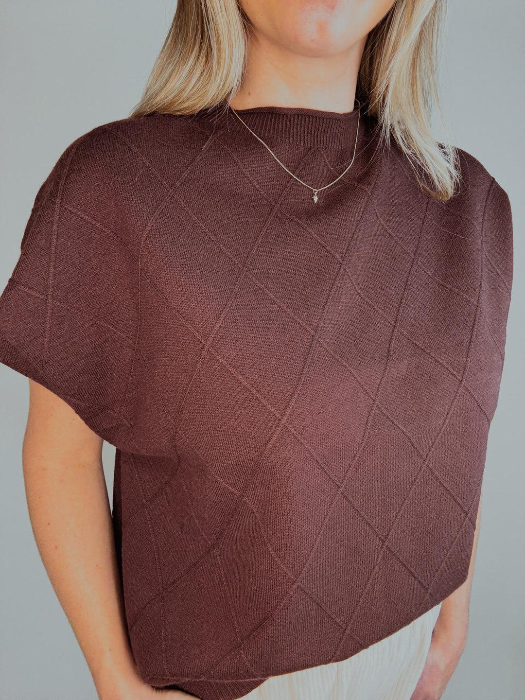 Diamond Stitch Mock Neck Sweater