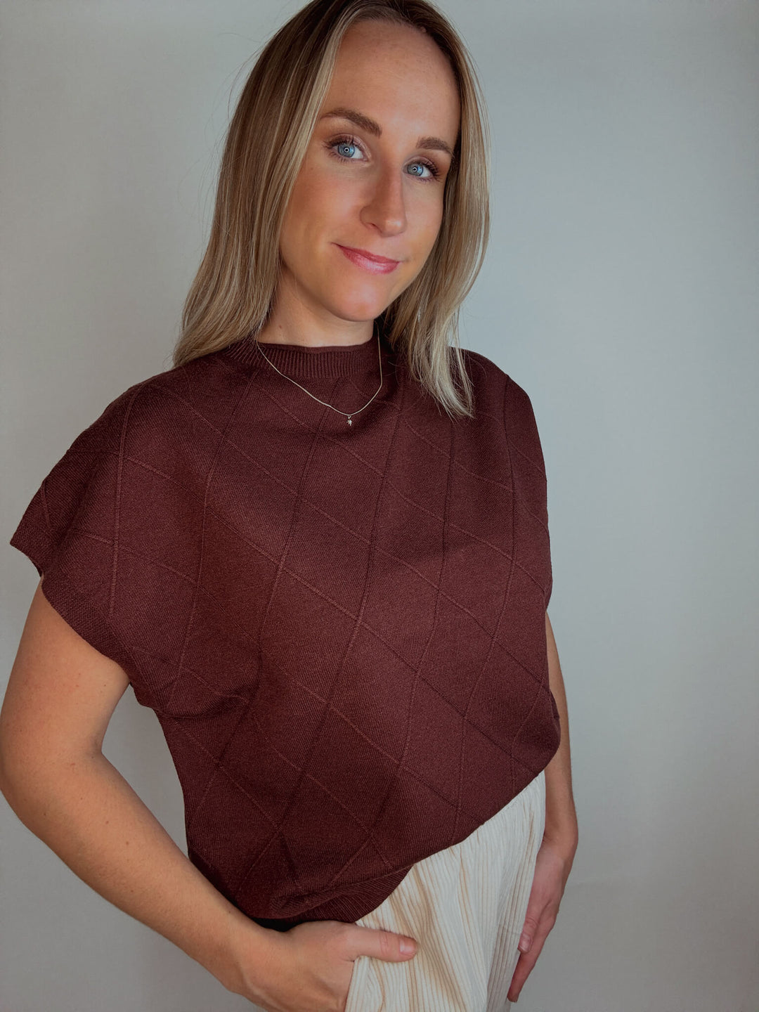 Diamond Stitch Mock Neck Sweater