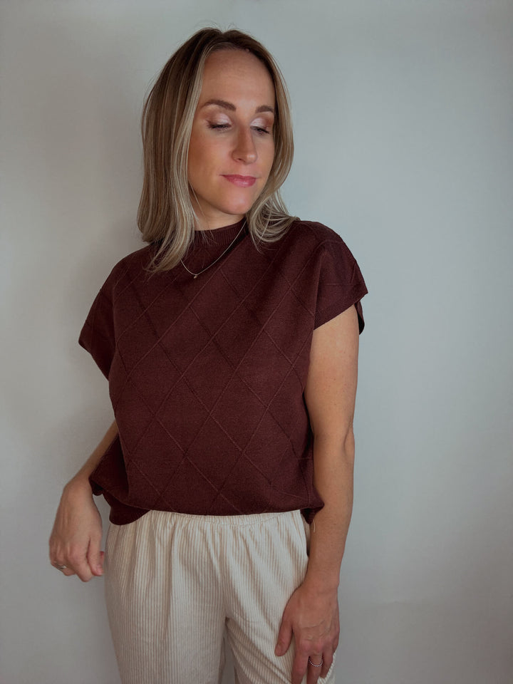 Diamond Stitch Mock Neck Sweater