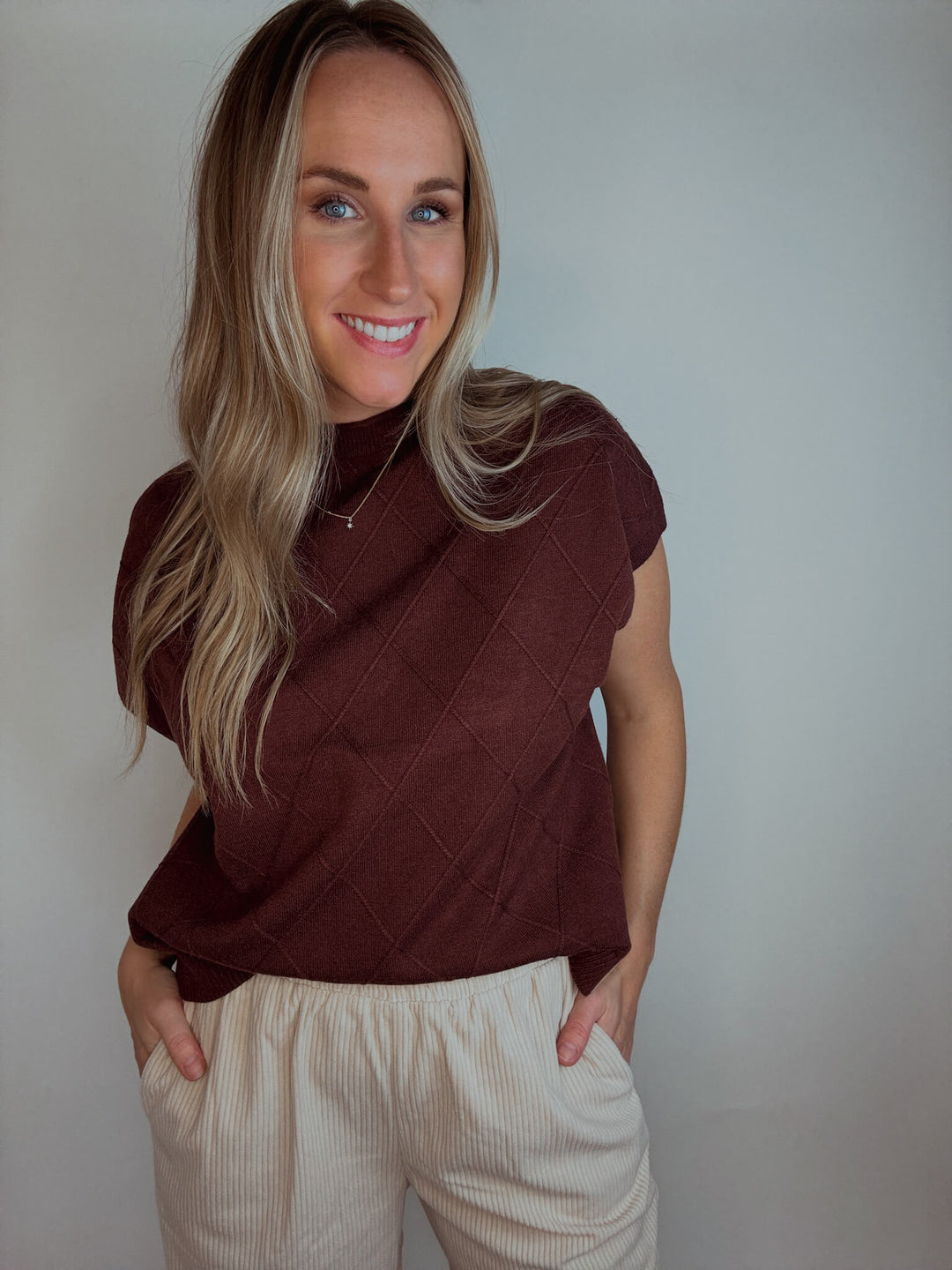 Diamond Stitch Mock Neck Sweater