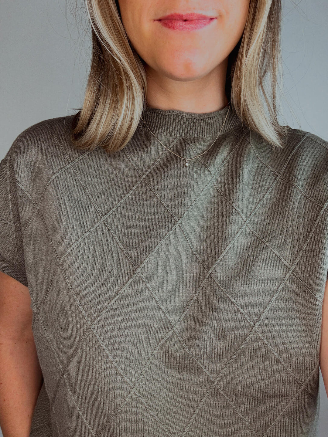 Diamond Stitch Mock Neck Sweater