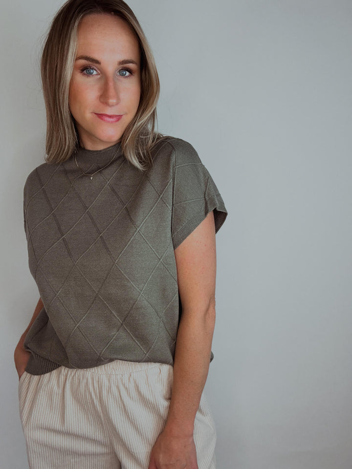 Diamond Stitch Mock Neck Sweater