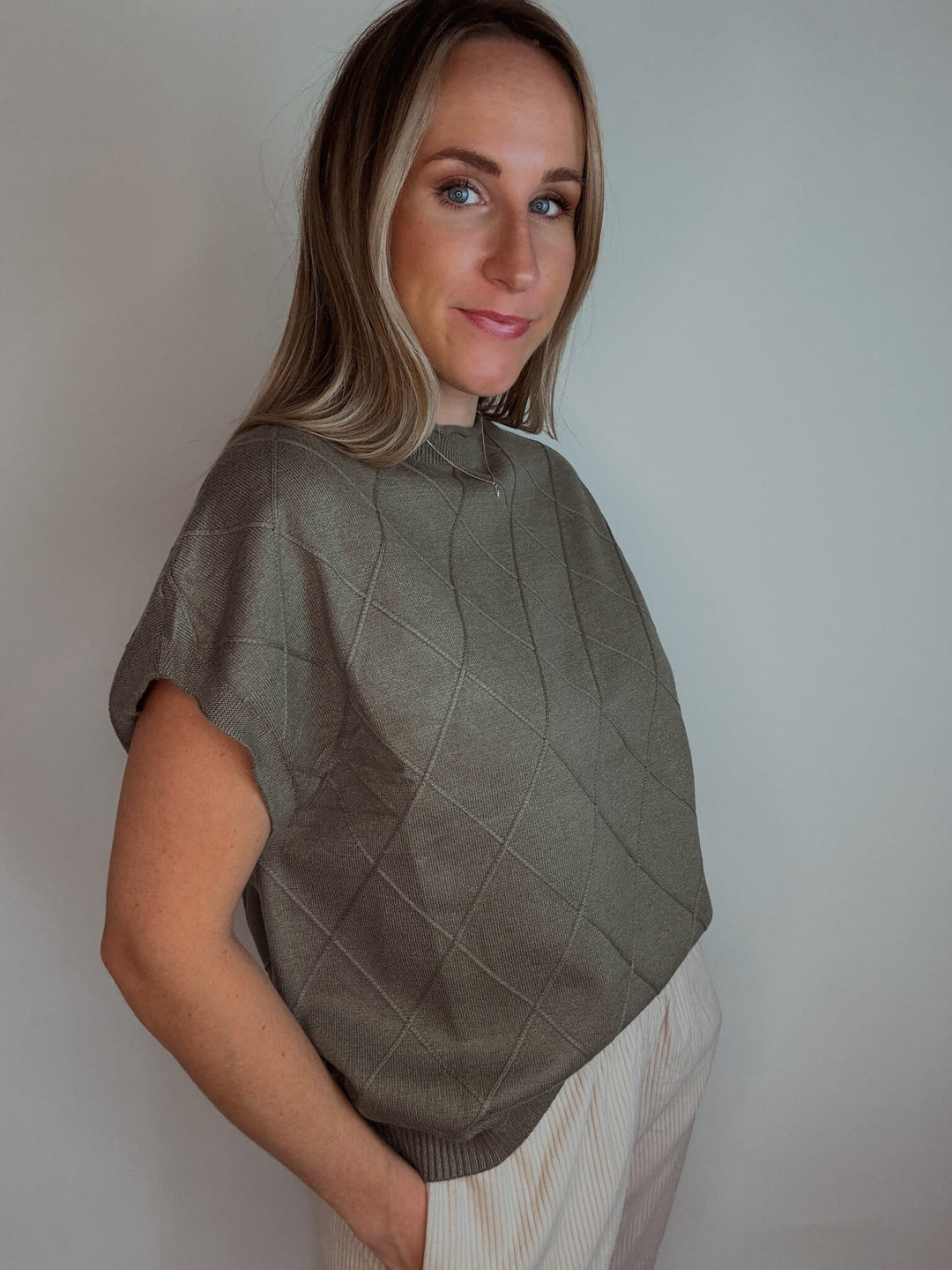 Diamond Stitch Mock Neck Sweater