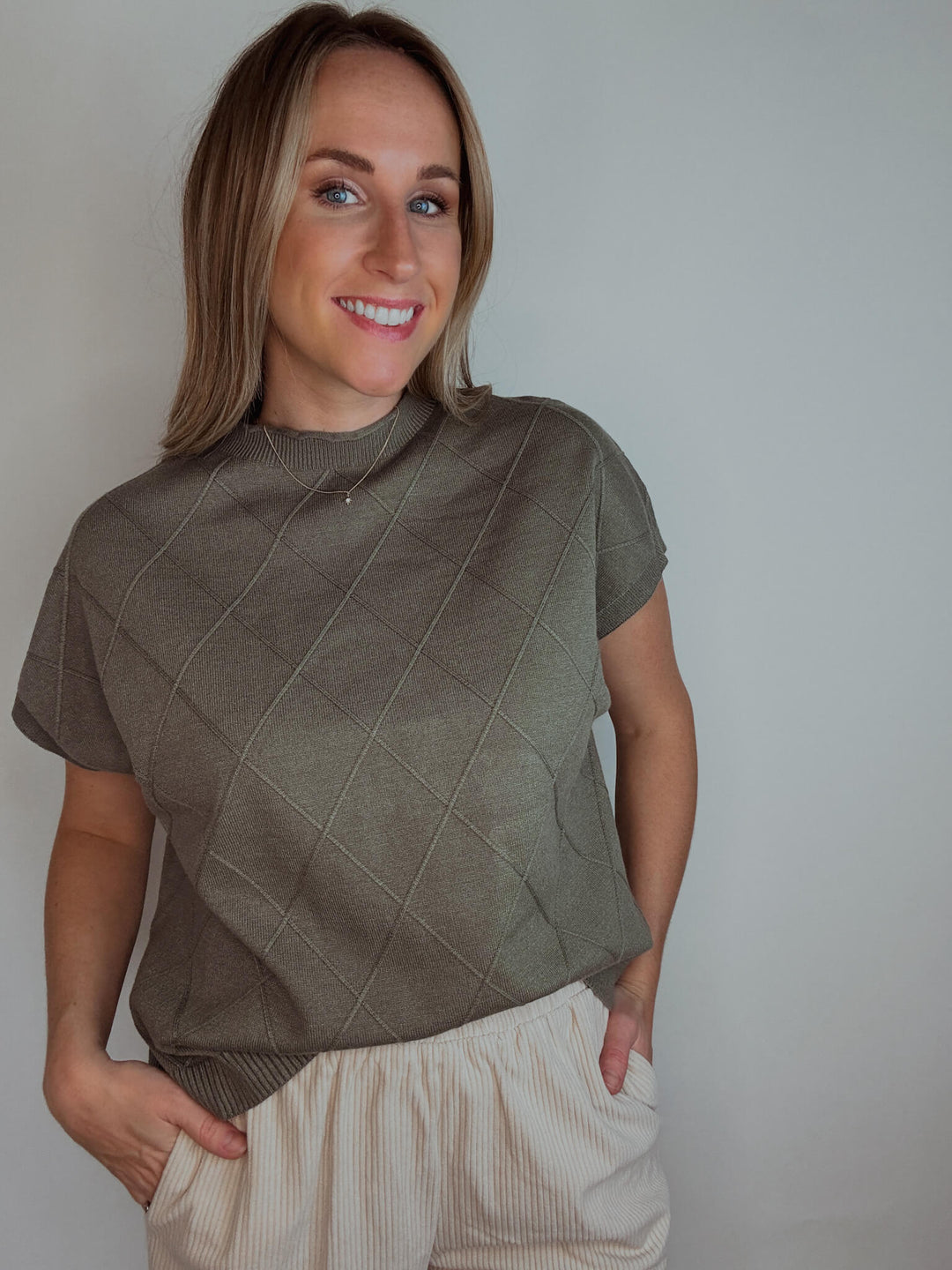 Diamond Stitch Mock Neck Sweater