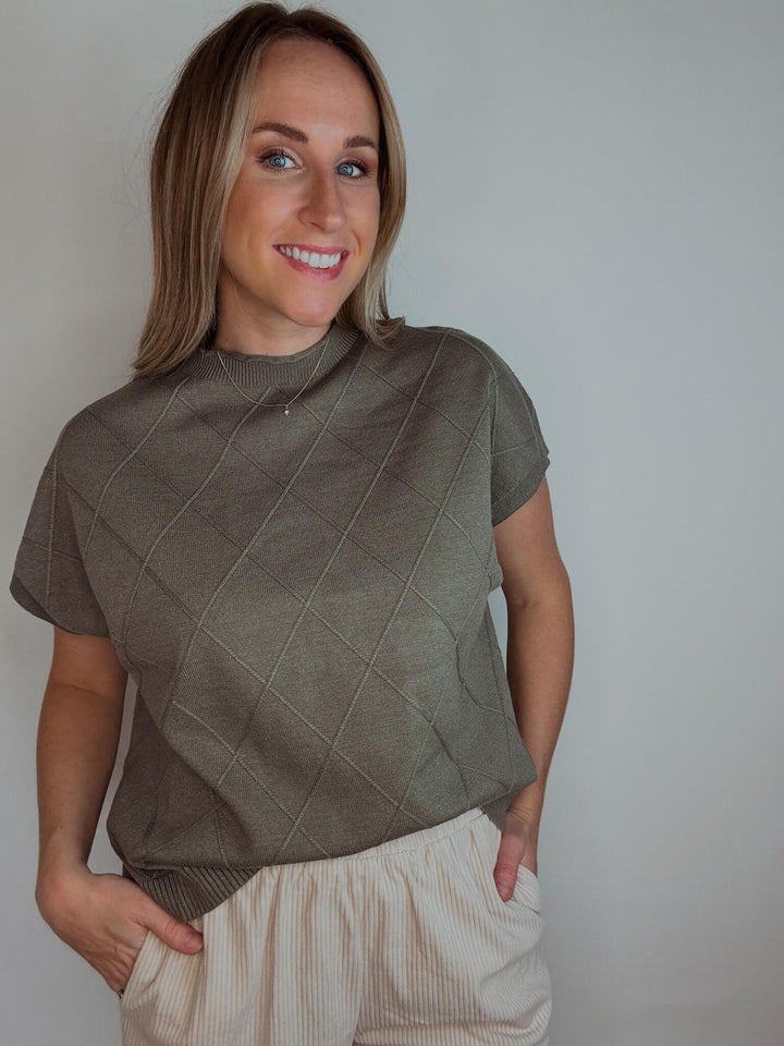 Diamond Stitch Mock Neck Sweater