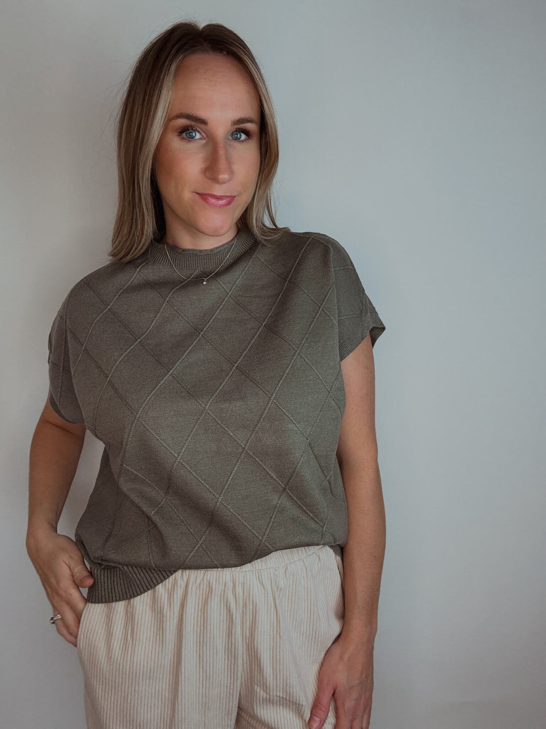 Diamond Stitch Mock Neck Sweater